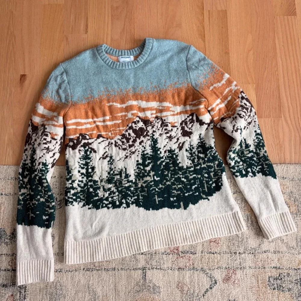 Old Navy SoSoft Mountain Landscape Intarsia Crew Neck Sweater Men's L Unisex - Picture 1 of 7